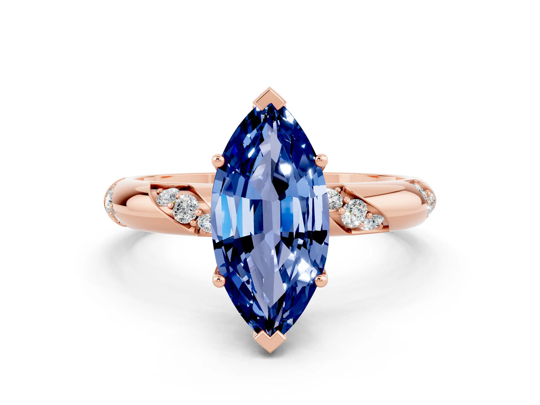 Rose gold Marquise Cut Solitaire Diamond Engagement Ring with Twisted Pave Band and Four-Prong Setting