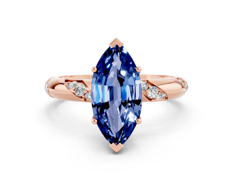 Rose gold Marquise Cut Solitaire Diamond Engagement Ring with Twisted Pave Band and Four-Prong Setting