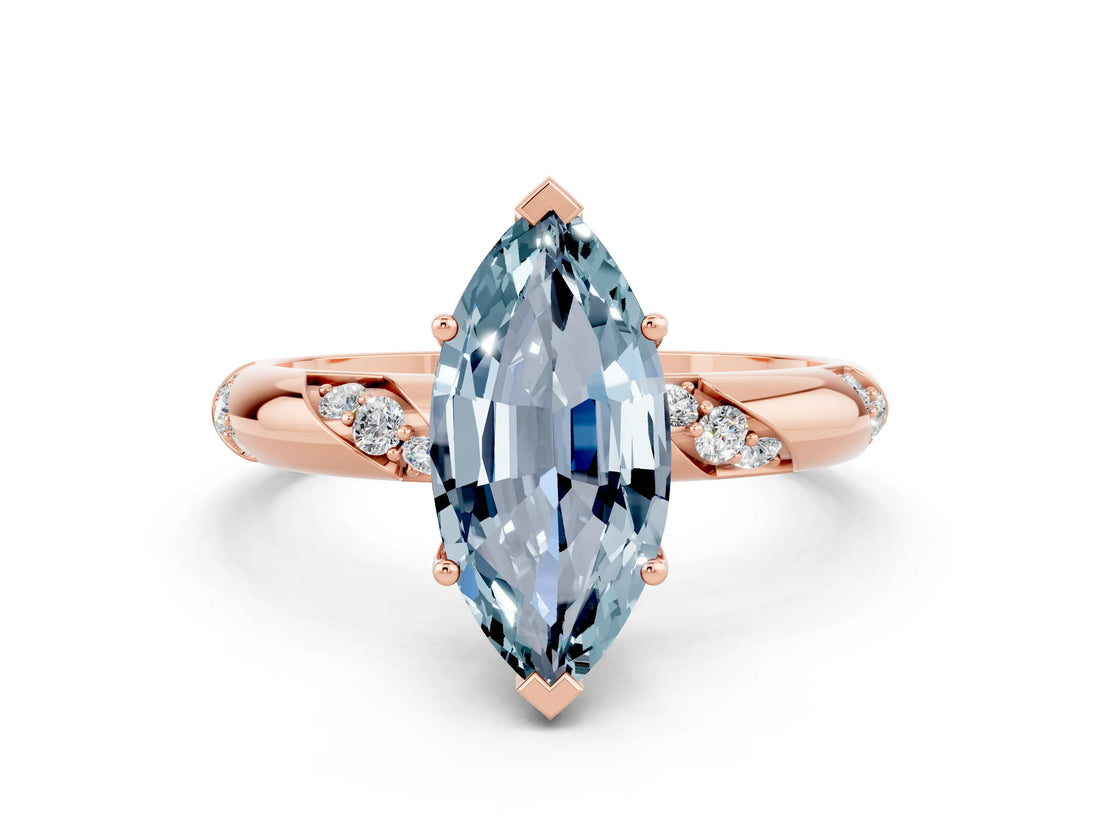 Rose gold Marquise Cut Solitaire Diamond Engagement Ring with Twisted Pave Band and Four-Prong Setting