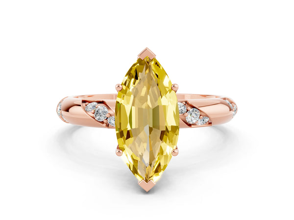 Rose gold Marquise Cut Yellow Sapphire Solitaire Engagement Ring with Twisted Round  Accent Band and Prong Setting