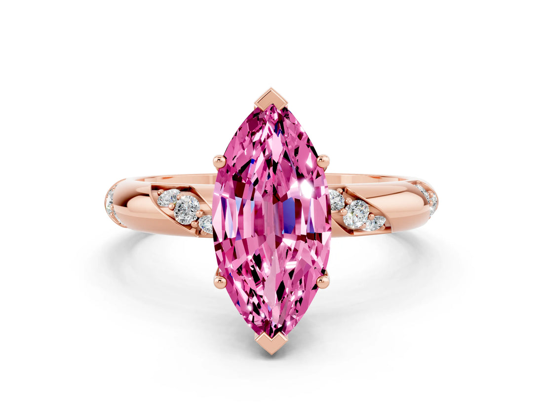 Rose gold Marquise Cut Solitaire Diamond Engagement Ring with Twisted Pave Band and Four-Prong Setting
