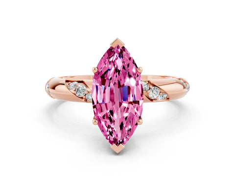 Rose gold Marquise Cut Solitaire Diamond Engagement Ring with Twisted Pave Band and Four-Prong Setting
