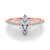 Rose gold Marquise Cut Solitaire Diamond Ring with Pave Band and Four-Prong Setting 1