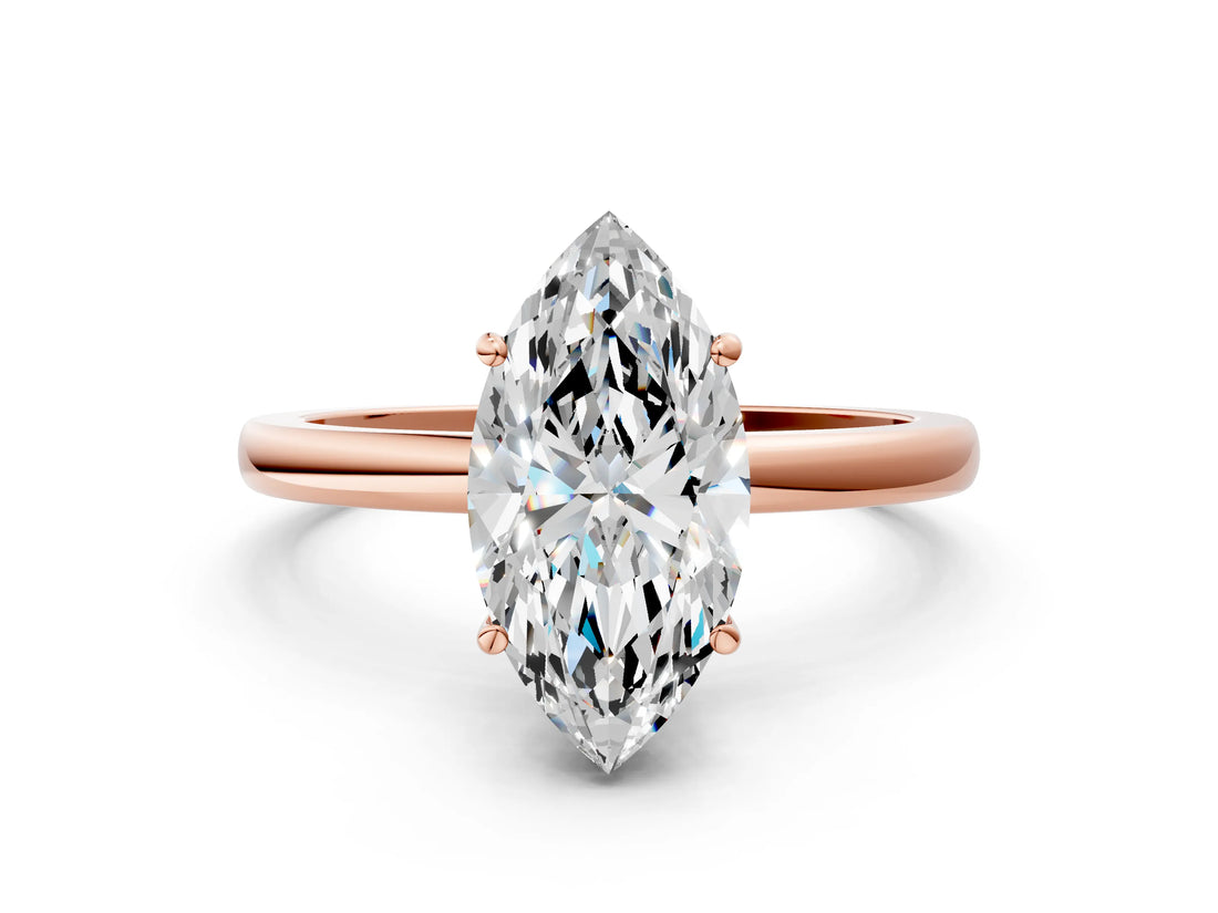 Rose gold Marquise Cut Solitaire Diamond Ring with Prong Setting and Plain Band_3
