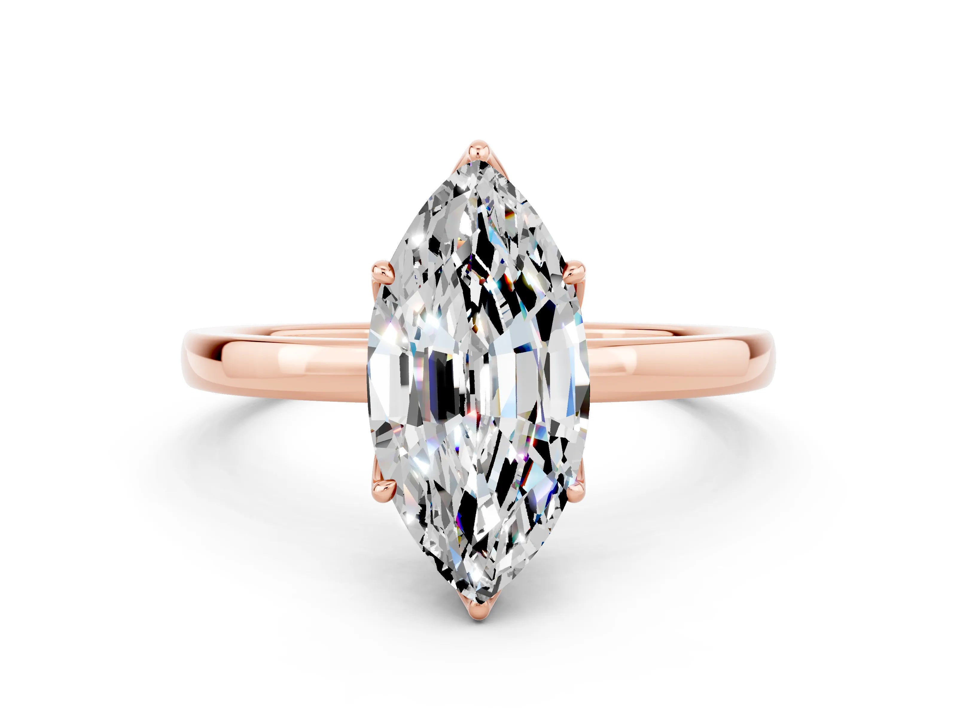 Rose gold Marquise Cut Solitaire Diamond Ring with Thin Band and Four-Prong Setting