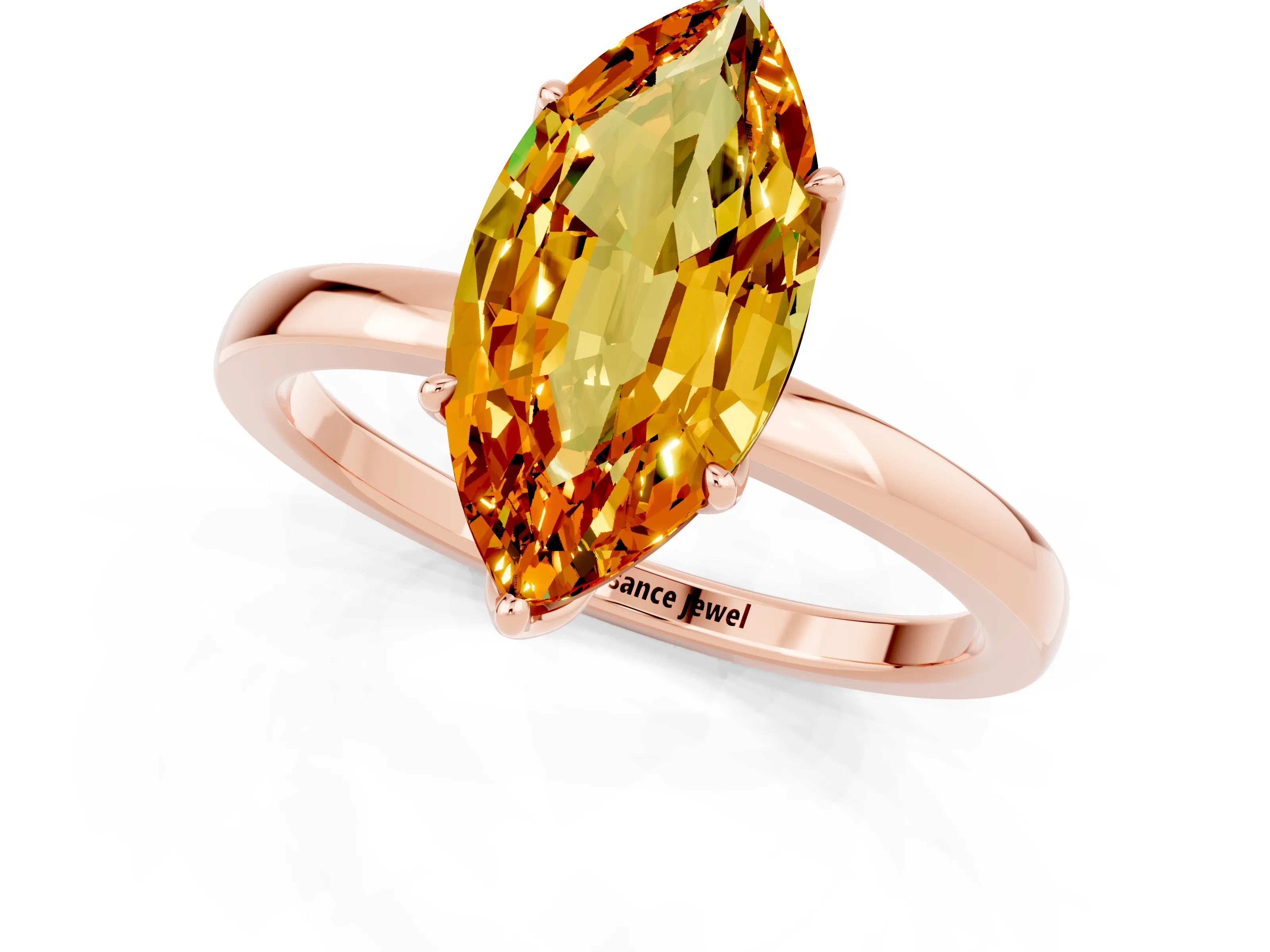 Rose gold Marquise Cut Solitaire Diamond Ring with Thin Band and Four-Prong Setting_1