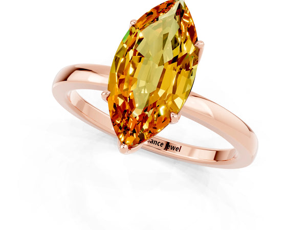 Rose gold Marquise Cut Citrine Solitaire Ring with Thin Band and Prong Setting
