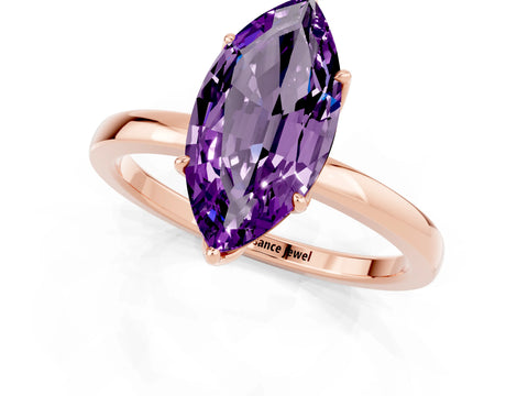 Rose gold Marquise Cut Solitaire Diamond Ring with Thin Band and Four-Prong Setting_1