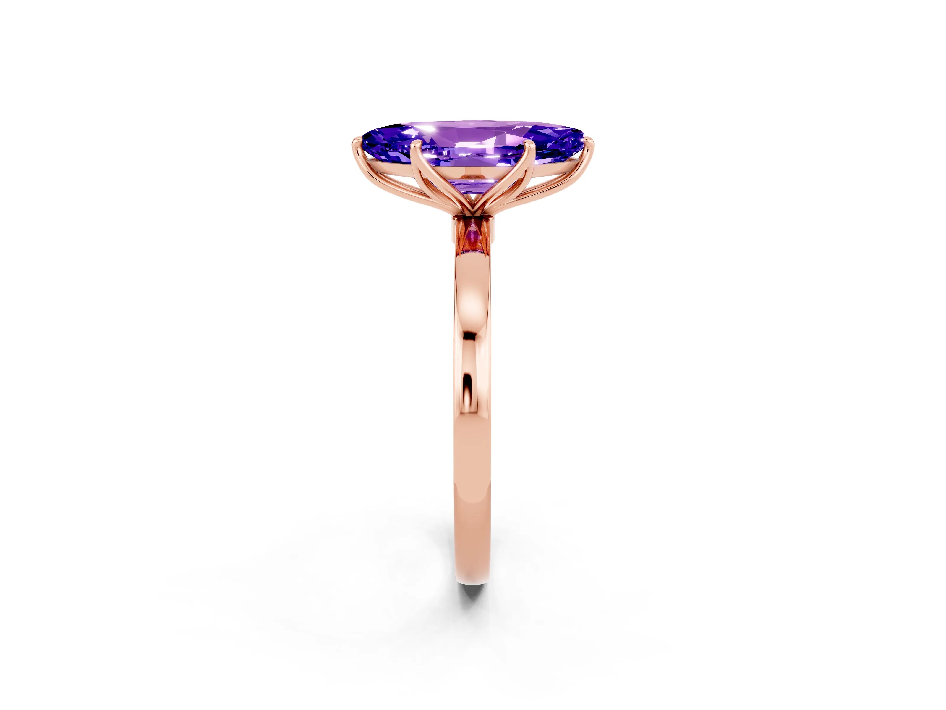 Rose gold Marquise Cut Solitaire Diamond Ring with Thin Band and Four-Prong Setting_2