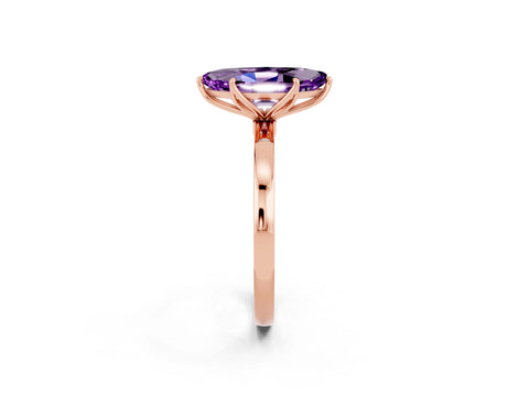 Rose gold Marquise Cut Solitaire Diamond Ring with Thin Band and Four-Prong Setting_2