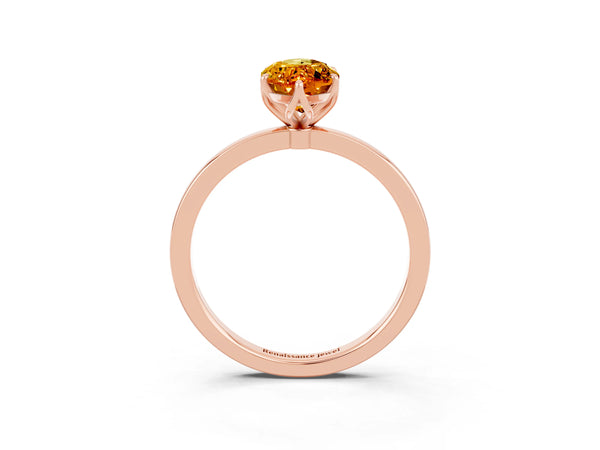 Rose gold Marquise Cut Citrine Solitaire Ring with Thin Band and Prong Setting