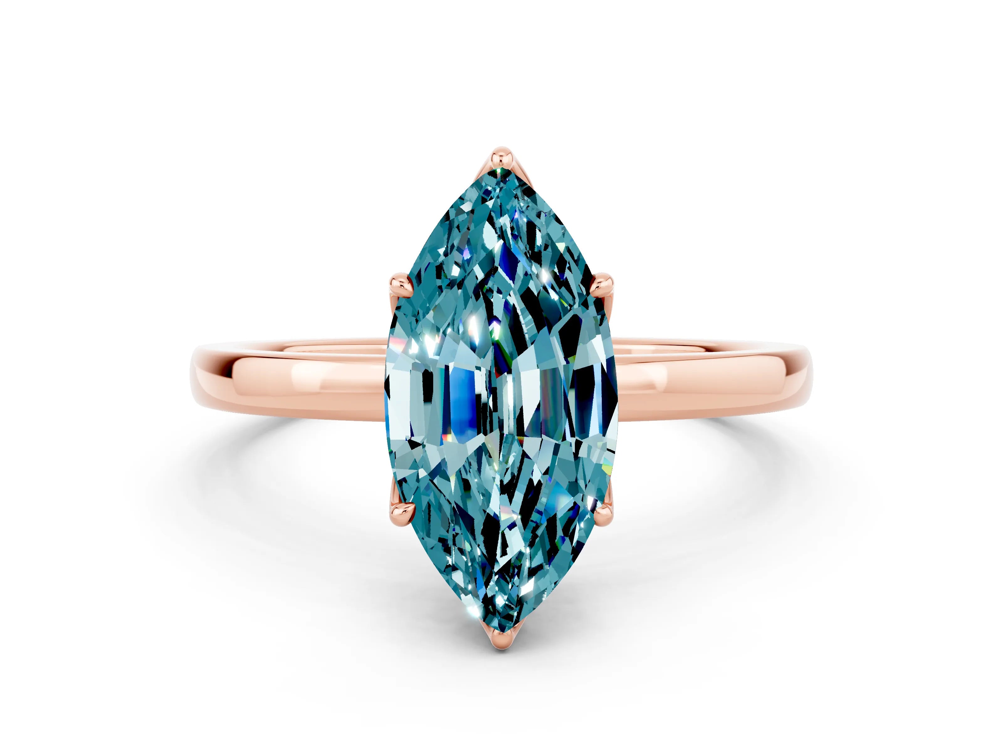Rose gold Marquise Cut Solitaire Diamond Ring with Thin Band and Four-Prong Setting