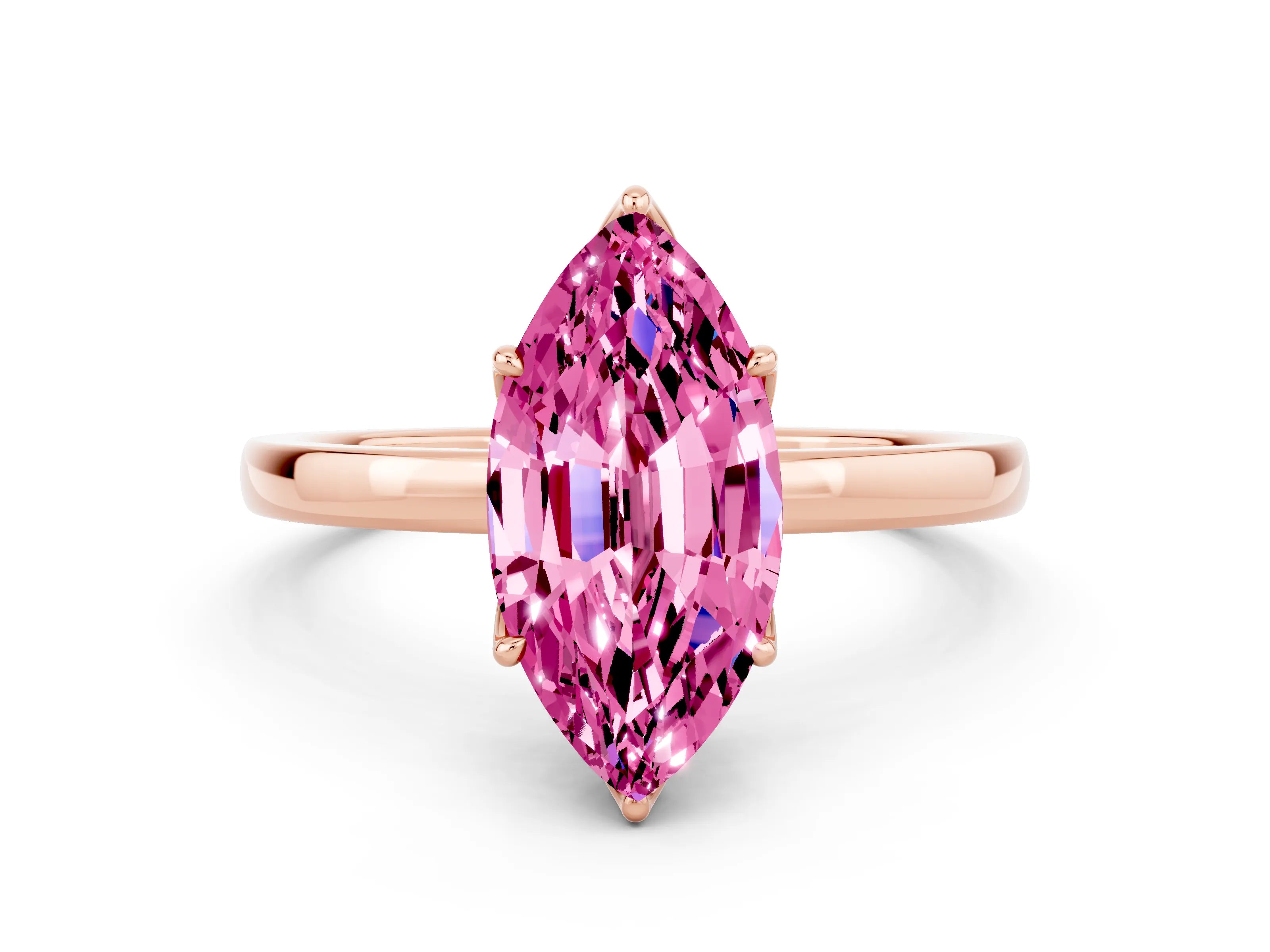 Rose gold Marquise Cut Solitaire Diamond Ring with Thin Band and Four-Prong Setting