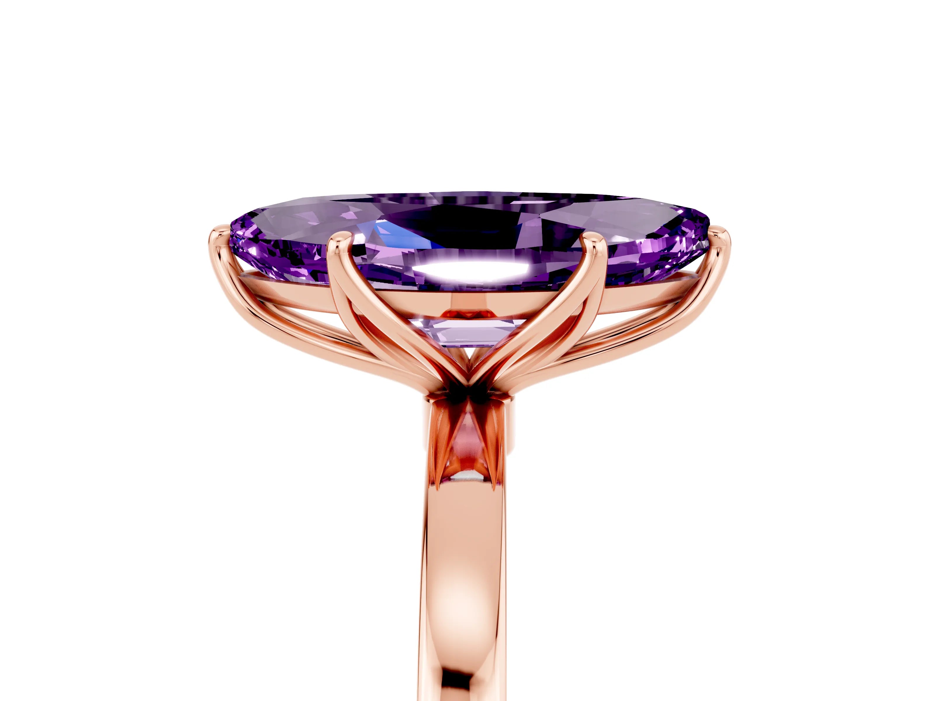 Rose gold Marquise Cut Solitaire Diamond Ring with Thin Band and Four-Prong Setting_5