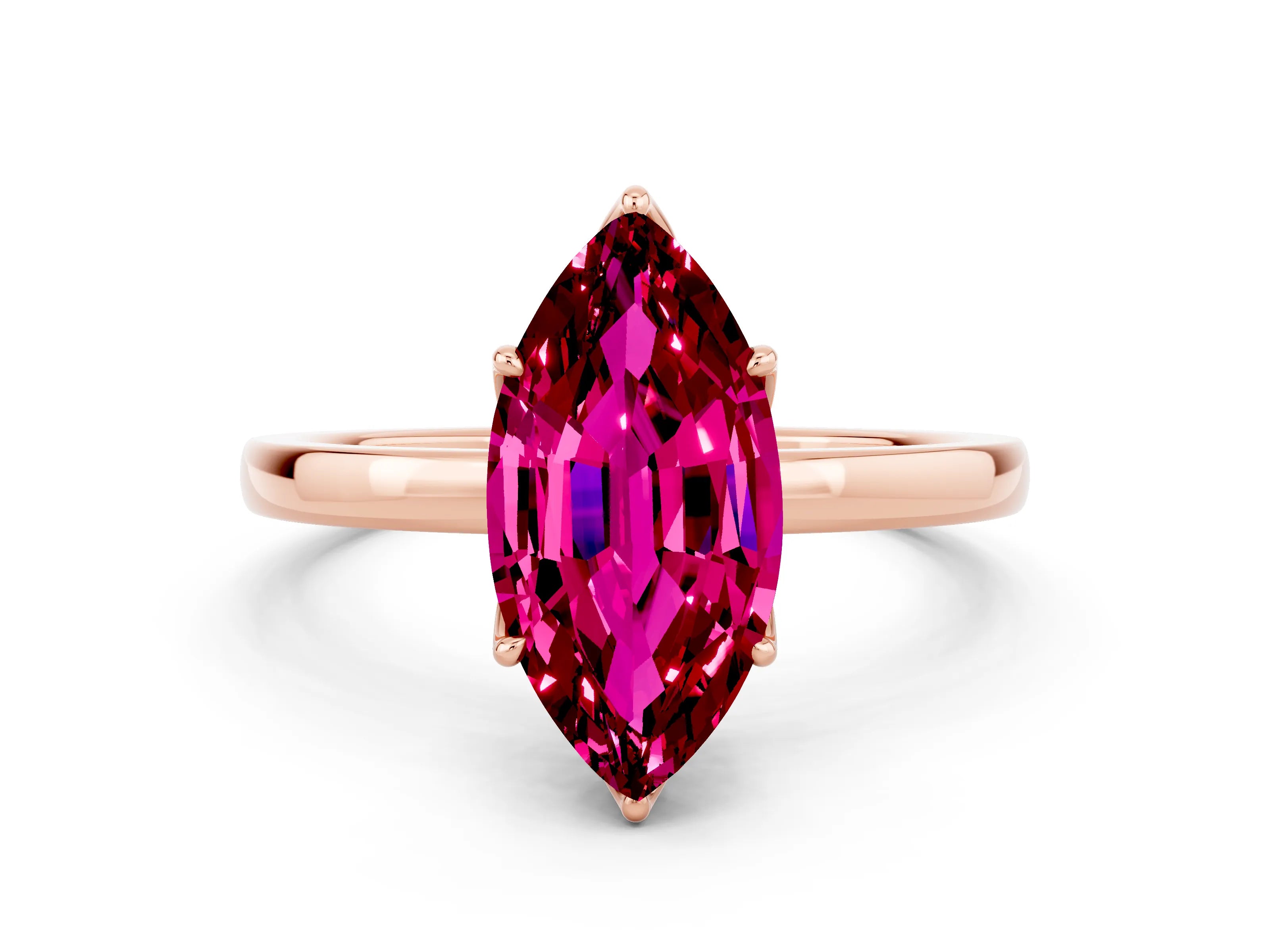 Rose gold Marquise Cut Solitaire Diamond Ring with Thin Band and Four-Prong Setting