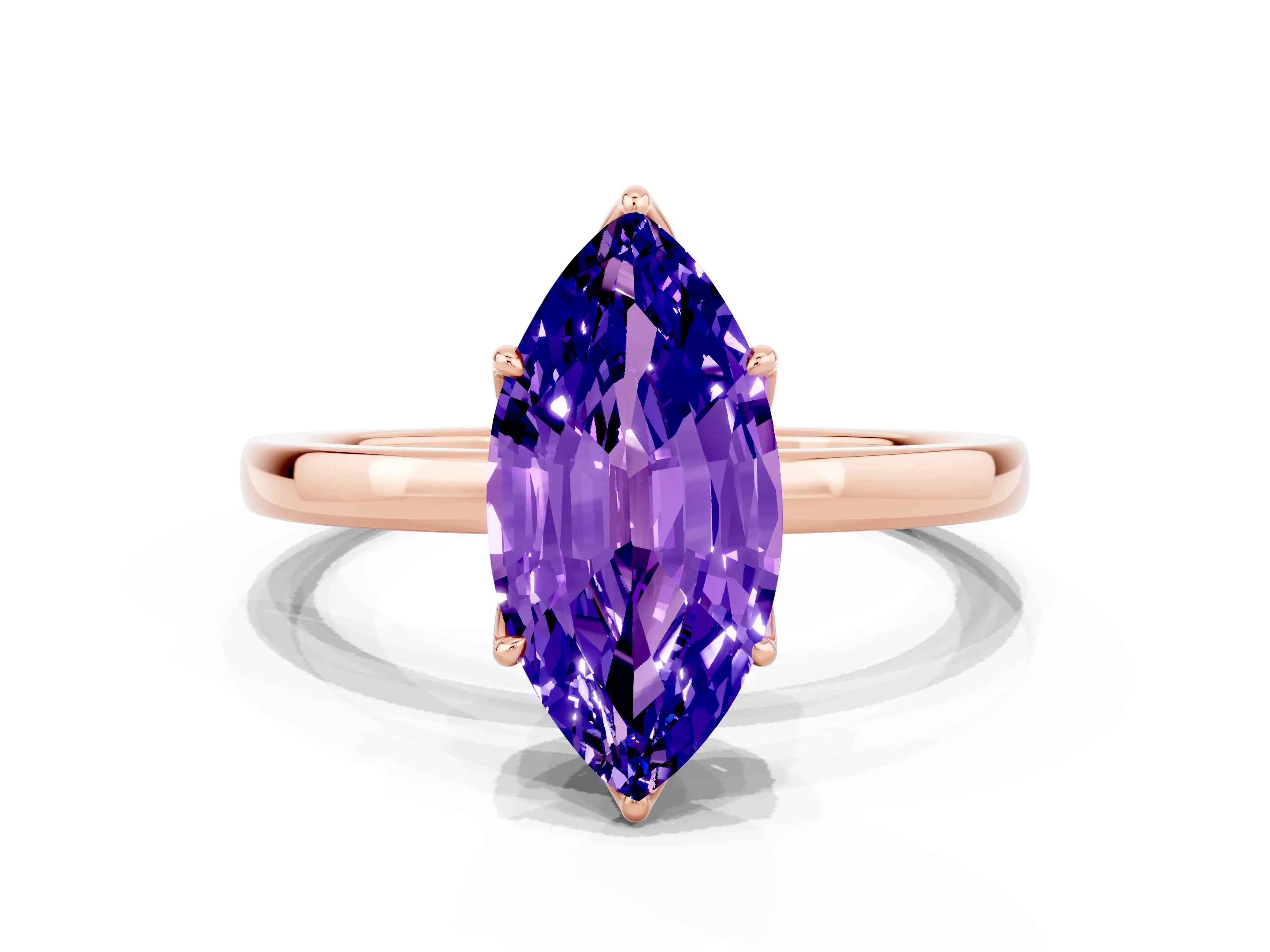 Rose gold Marquise Cut Solitaire Diamond Ring with Thin Band and Four-Prong Setting