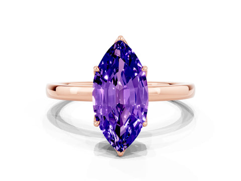 Rose gold Marquise Cut Solitaire Diamond Ring with Thin Band and Four-Prong Setting
