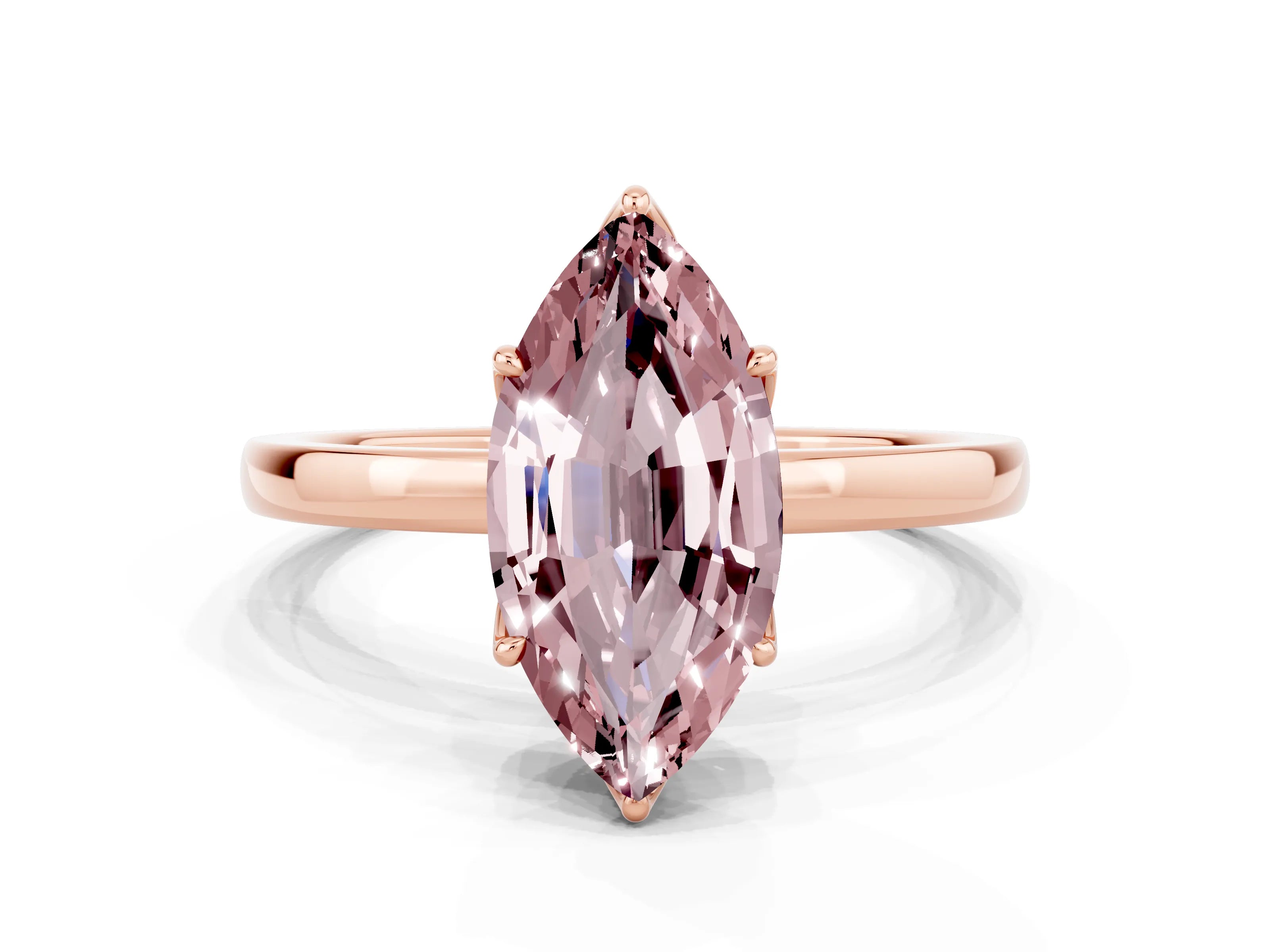 Rose gold Marquise Cut Solitaire Diamond Ring with Thin Band and Four-Prong Setting