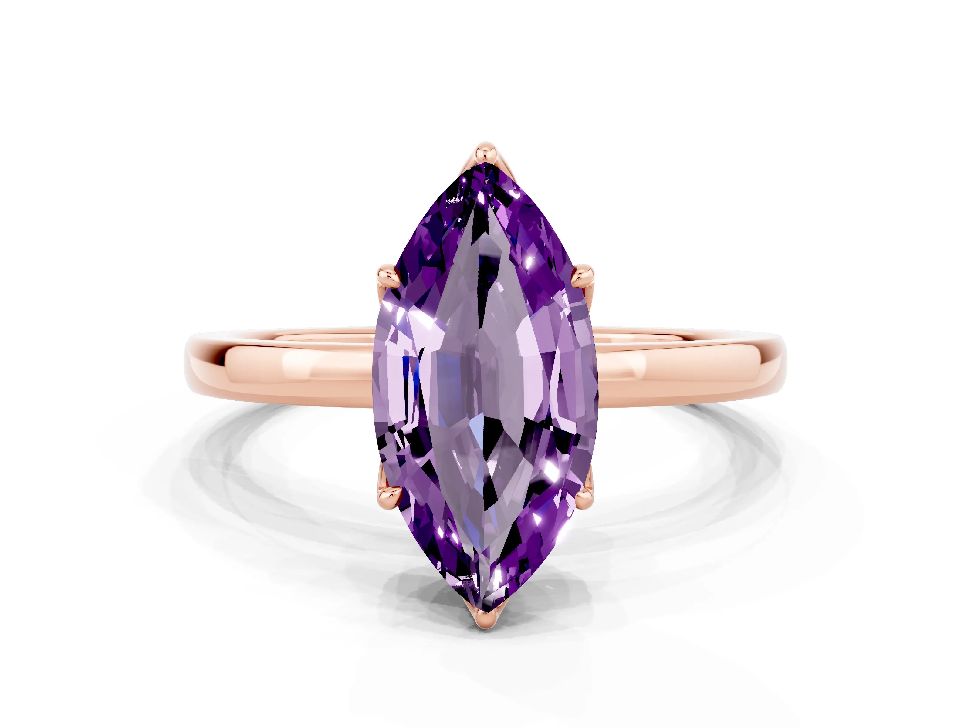 Rose gold Marquise Cut Solitaire Diamond Ring with Thin Band and Four-Prong Setting