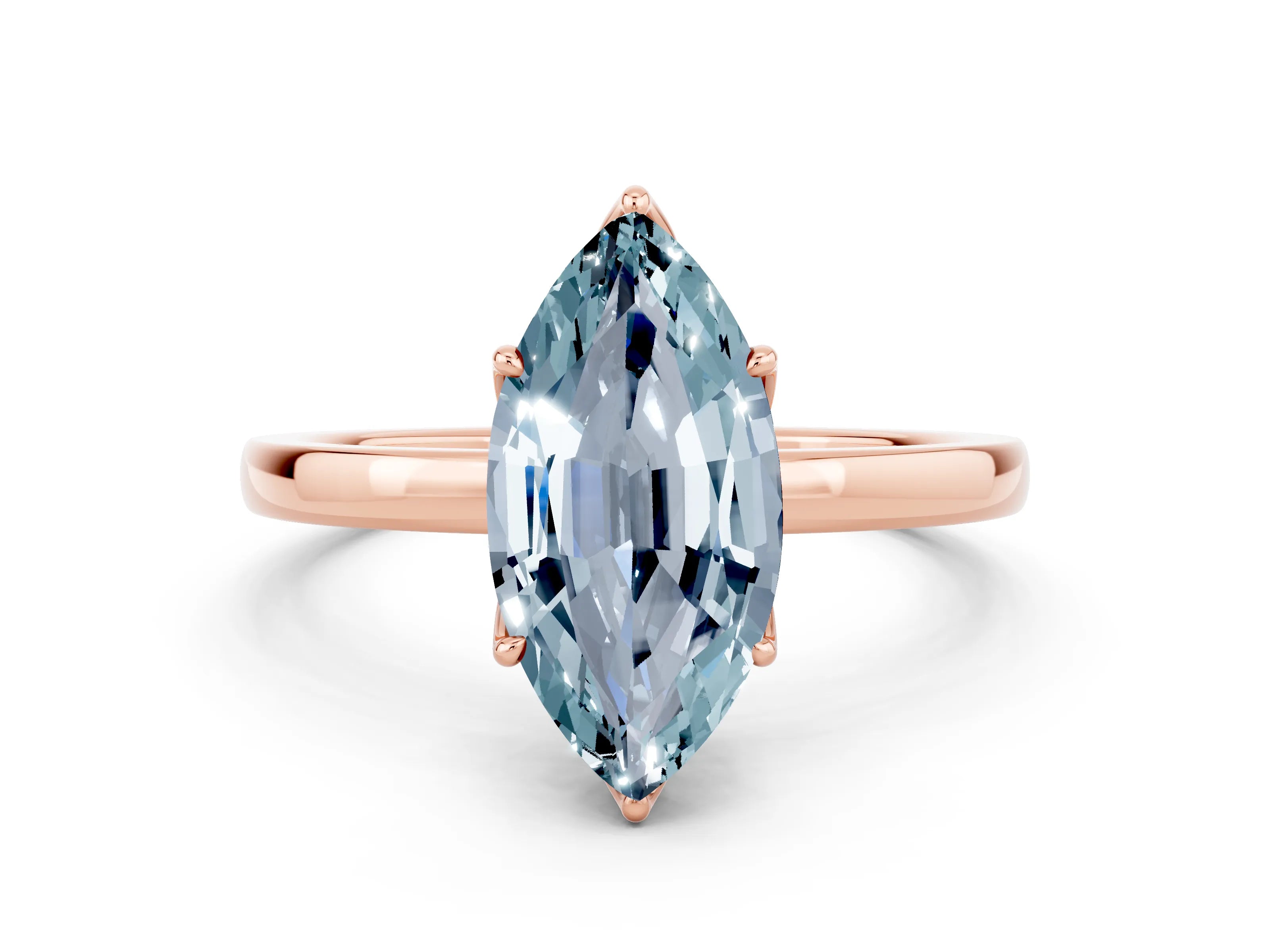 Rose gold Marquise Cut Solitaire Diamond Ring with Thin Band and Four-Prong Setting
