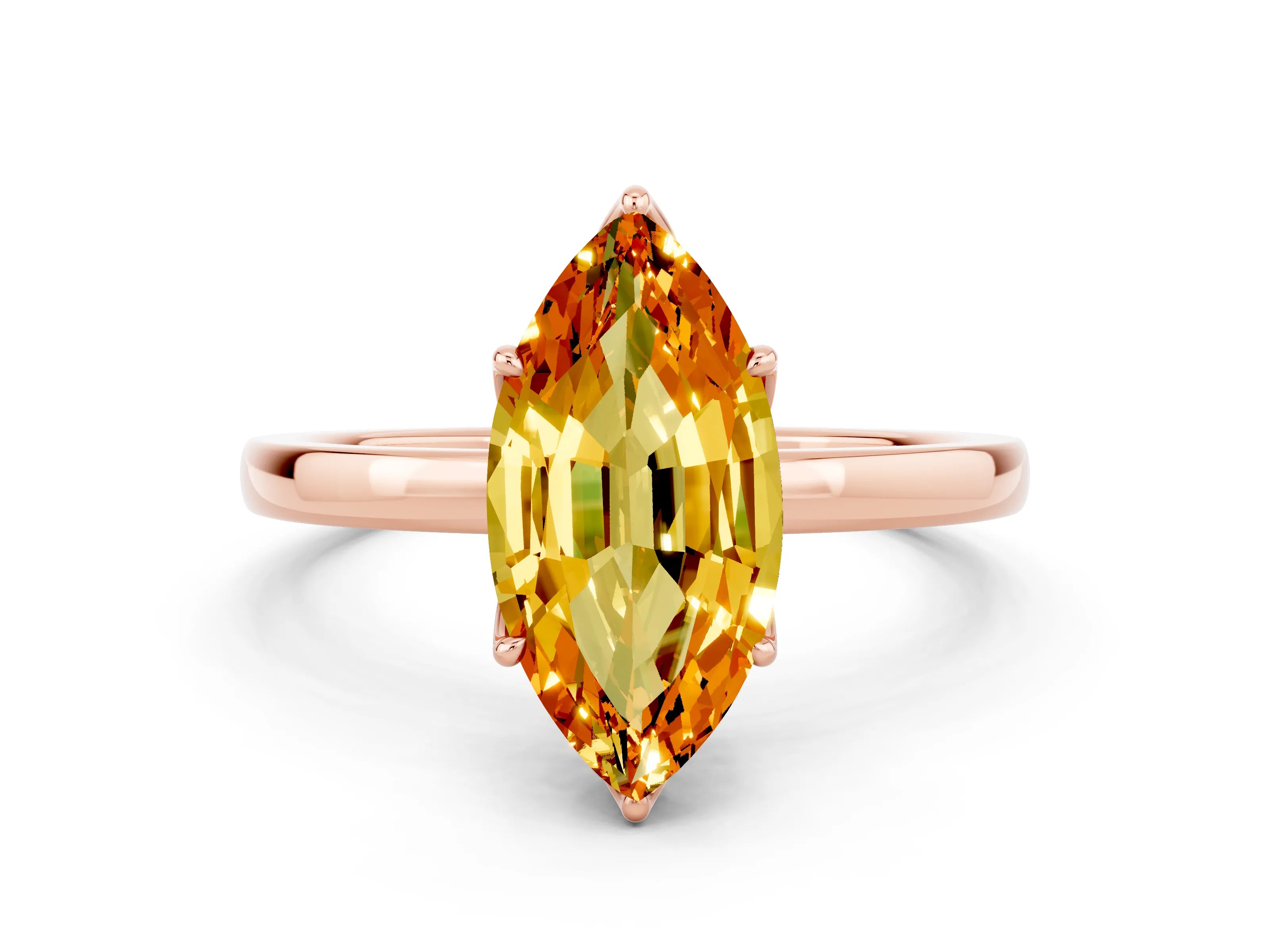 Rose gold Marquise Cut Solitaire Diamond Ring with Thin Band and Four-Prong Setting