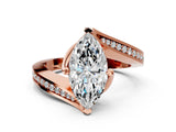 Rose gold Marquise Cut Solitaire Diamond Twist Band with Pavé Setting and Four-Prong Setting_3