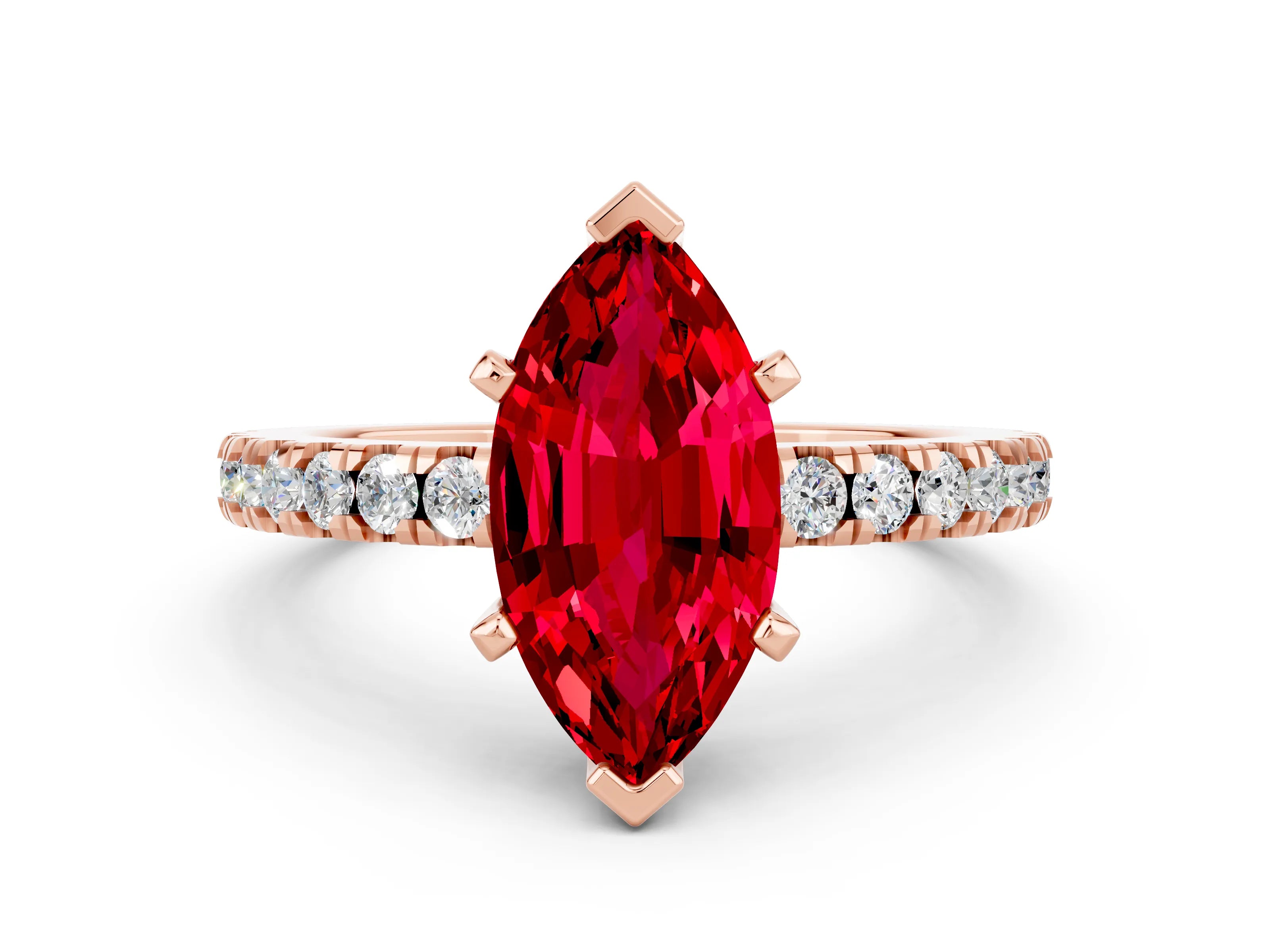 Rose gold Marquise Cut Solitaire Diamond with Pavé Band and Four-Prong Setting