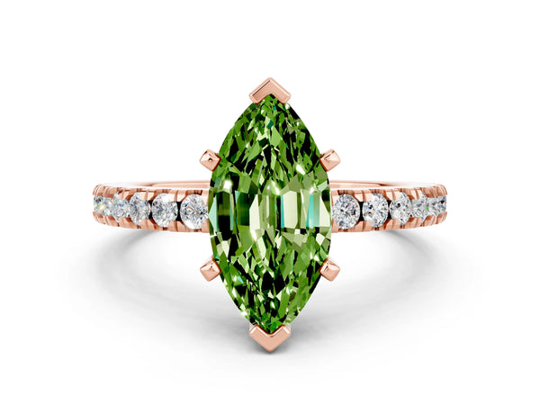 Rose gold Marquise Cut Solitaire Peridot with Pavé Band and Four-Prong Setting