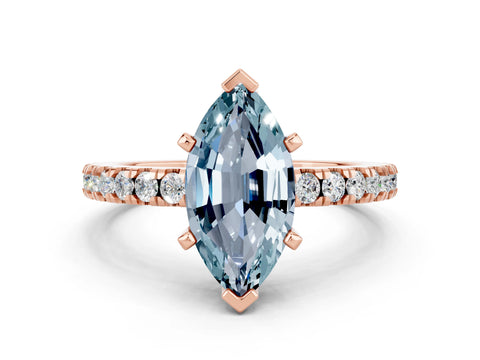 Rose gold Marquise Cut Solitaire Diamond with Pavé Band and Four-Prong Setting_10