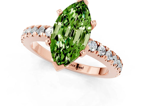 Rose gold Marquise Cut Solitaire Diamond with Pavé Band and Four-Prong Setting_11