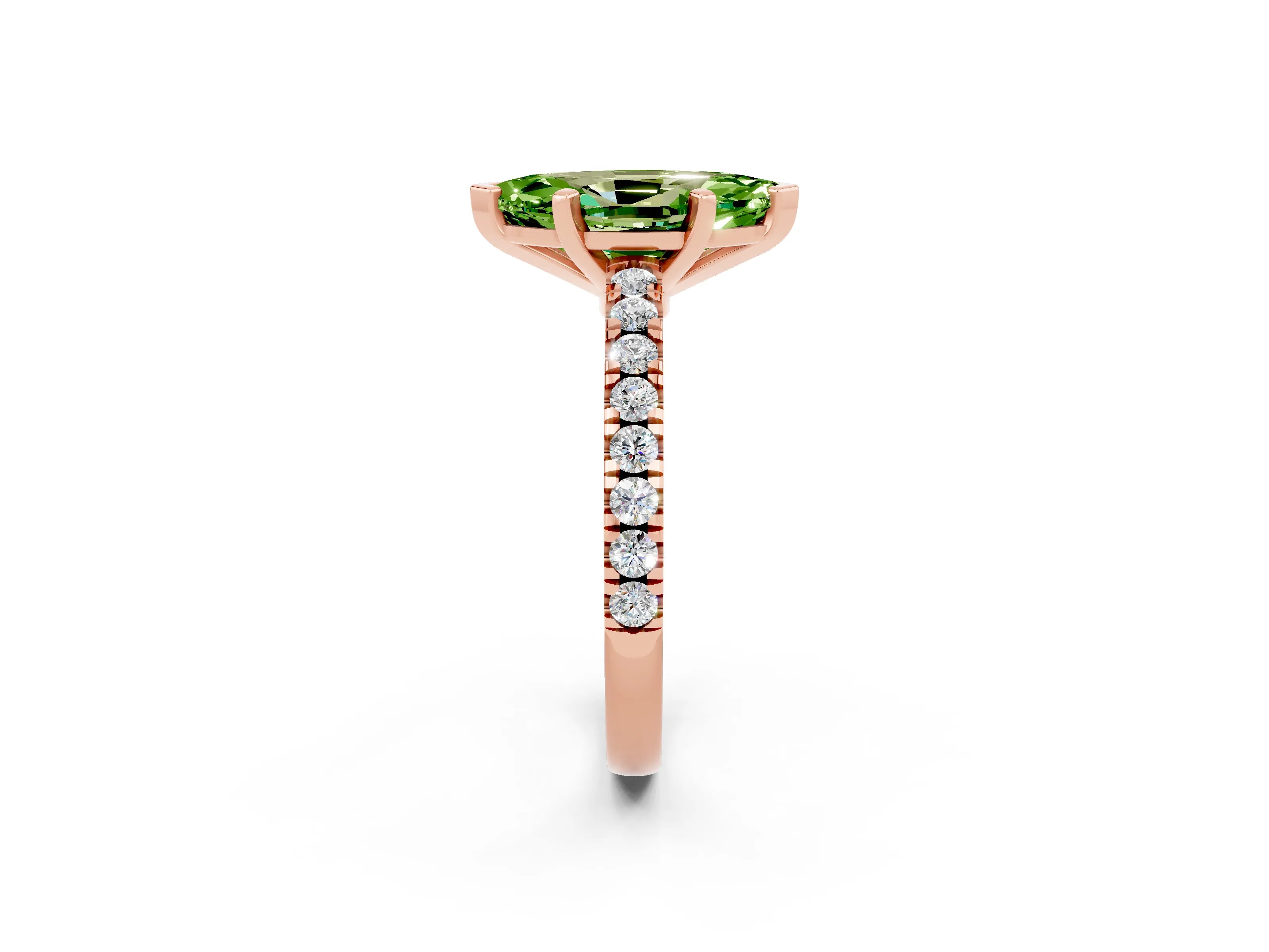 Rose gold Marquise Cut Solitaire Diamond with Pavé Band and Four-Prong Setting_12