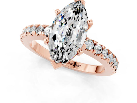 Rose gold Marquise Cut Solitaire Diamond with Pavé Band and Four-Prong Setting_1