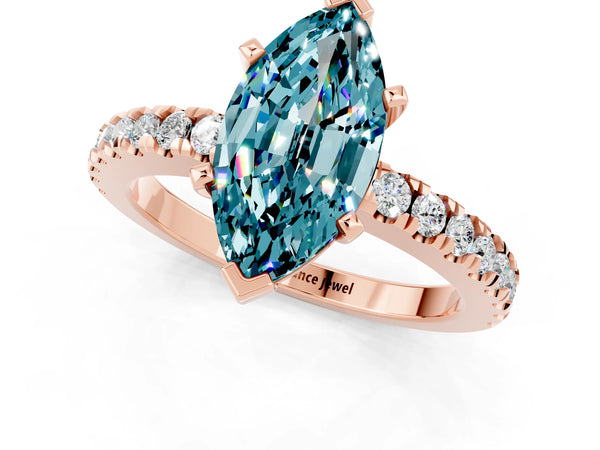 Rose gold Marquise Cut Solitaire Diamond with Pavé Band and Four-Prong Setting