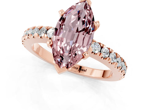 Rose gold Marquise Cut Solitaire Diamond with Pavé Band and Four-Prong Setting_1