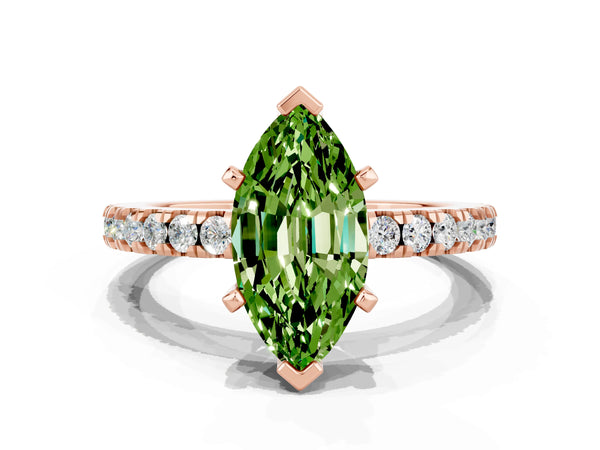 Rose gold Marquise Cut Solitaire Peridot with Pavé Band and Four-Prong Setting