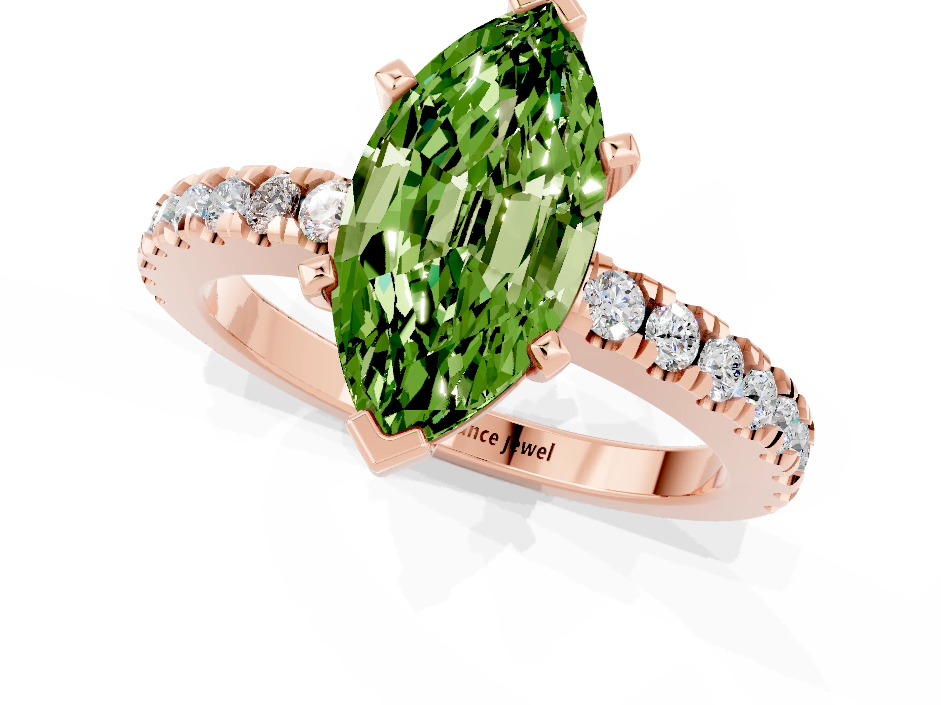 Rose gold Marquise Cut Solitaire Diamond with Pavé Band and Four-Prong Setting_23