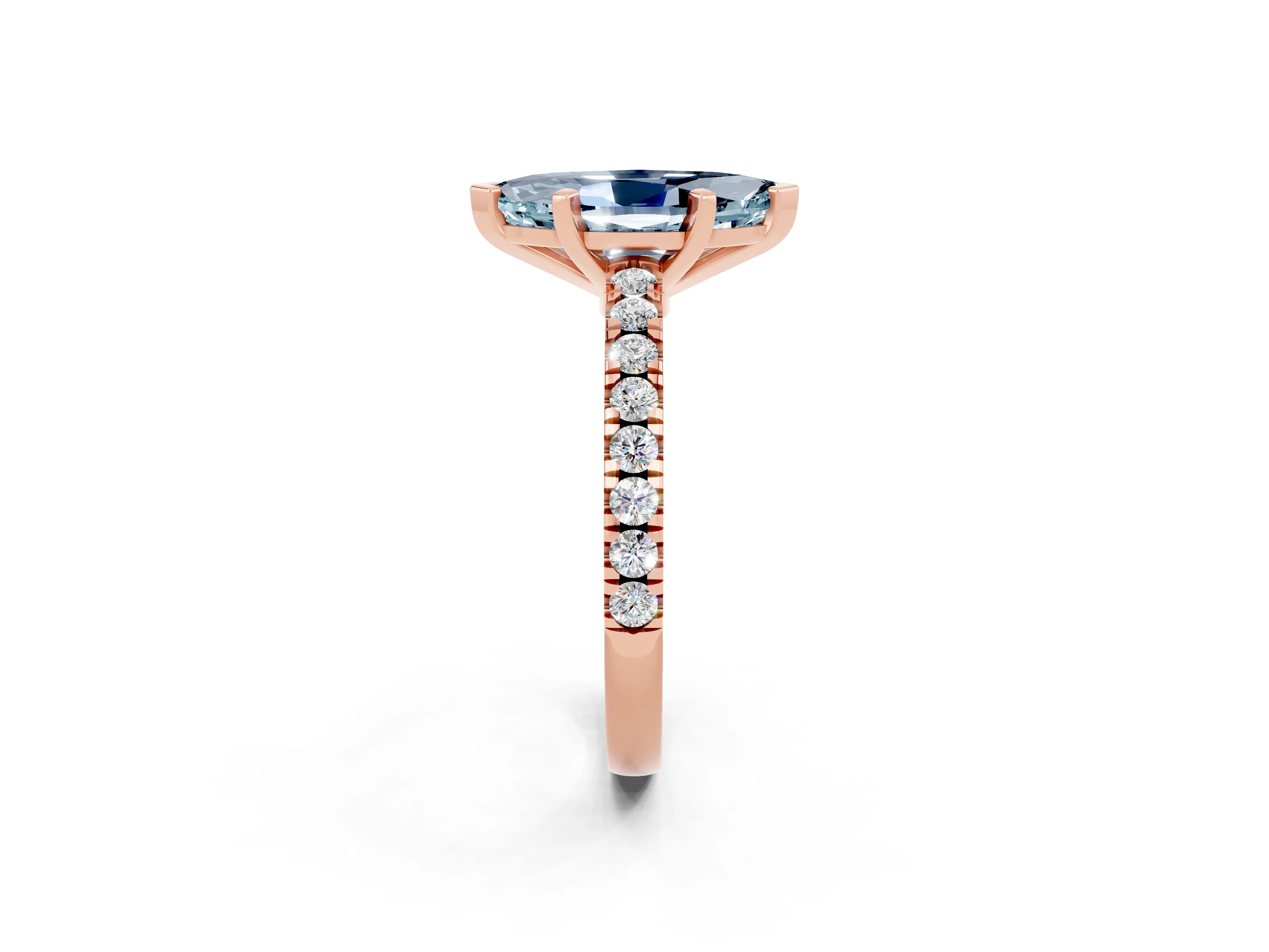 Rose gold Marquise Cut Solitaire Diamond with Pavé Band and Four-Prong Setting_24