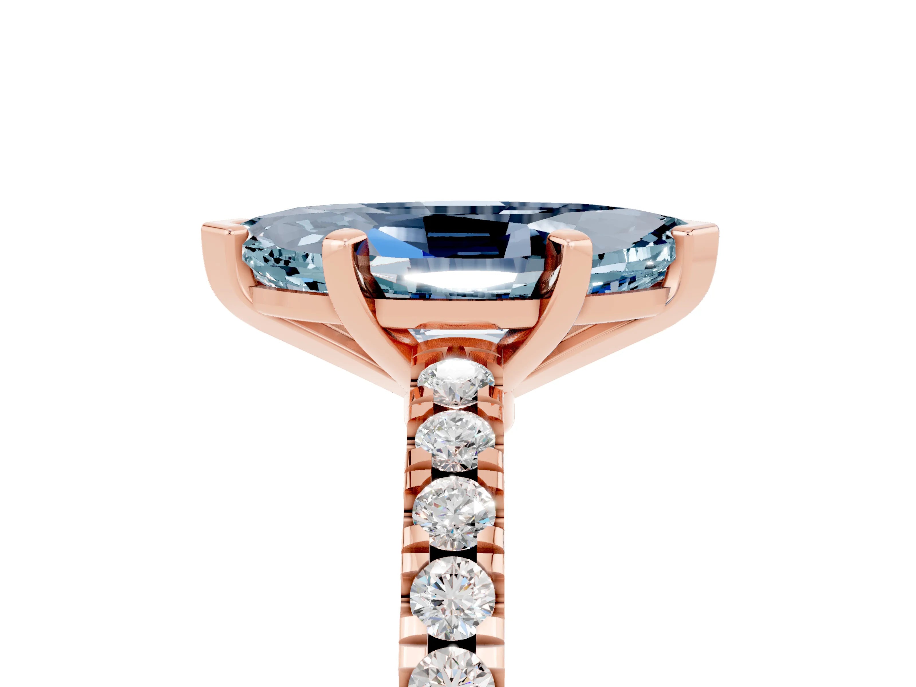Rose gold Marquise Cut Solitaire Diamond with Pavé Band and Four-Prong Setting_27