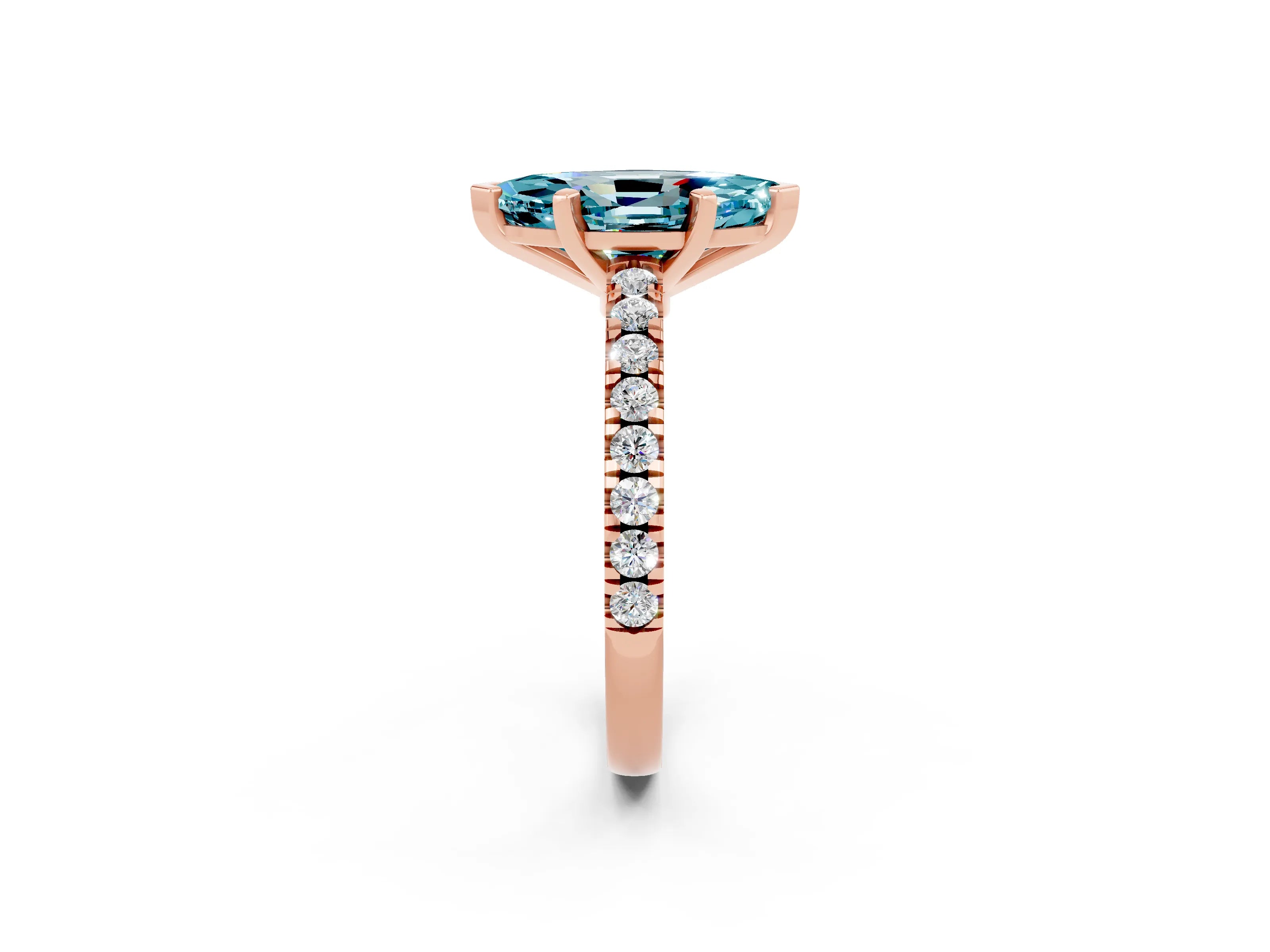 Rose gold Marquise Cut Solitaire Diamond with Pavé Band and Four-Prong Setting_2