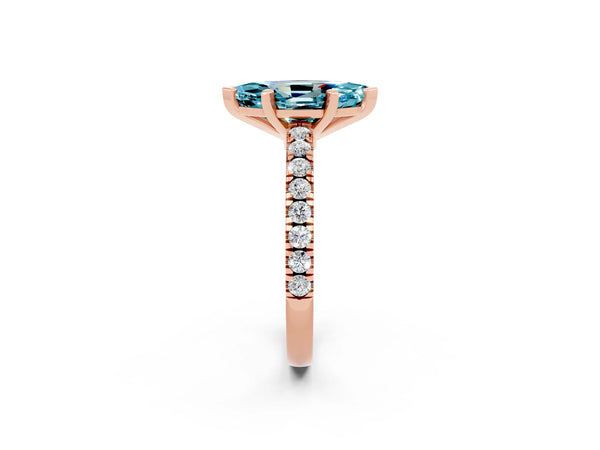 Rose gold Marquise Cut Solitaire Diamond with Pavé Band and Four-Prong Setting