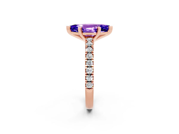 Rose gold Marquise Cut Solitaire Tanzanite with Pavé Band and Four-Prong Setting