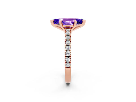 Rose gold Marquise Cut Solitaire Diamond with Pavé Band and Four-Prong Setting_2