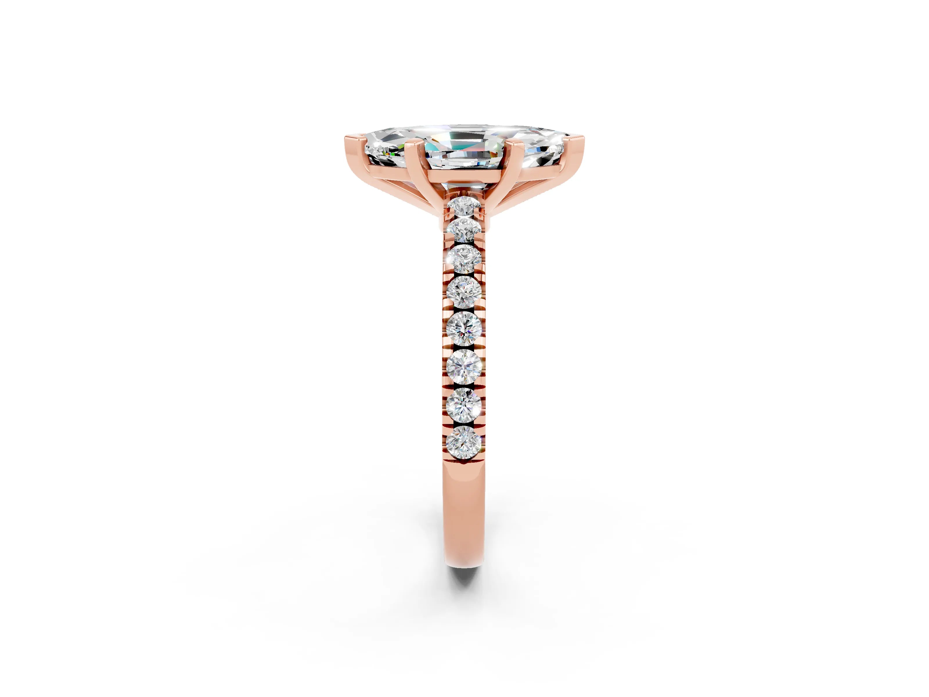 Rose gold Marquise Cut Solitaire Diamond with Pavé Band and Four-Prong Setting_2