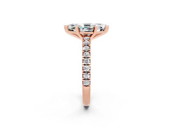 Rose gold Marquise Cut Solitaire Moissanite with Pavé Band and Four-Prong Setting