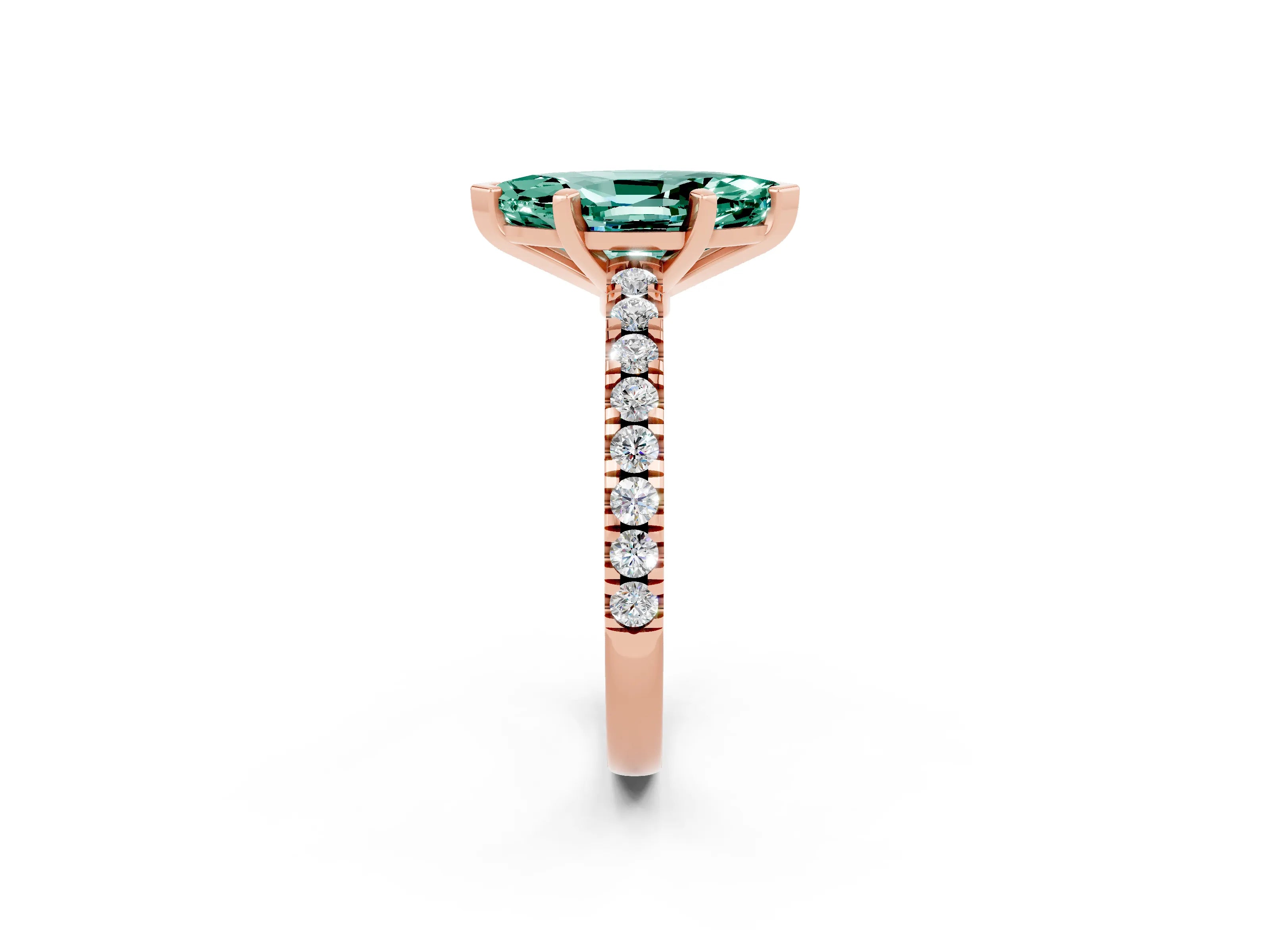 Rose gold Marquise Cut Solitaire Diamond with Pavé Band and Four-Prong Setting_2