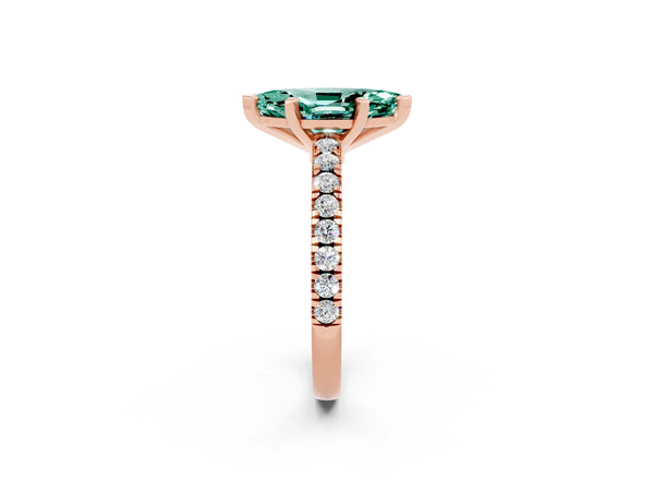Rose gold Marquise Cut Solitaire Green Sapphire with Pavé Band and Four-Prong Setting