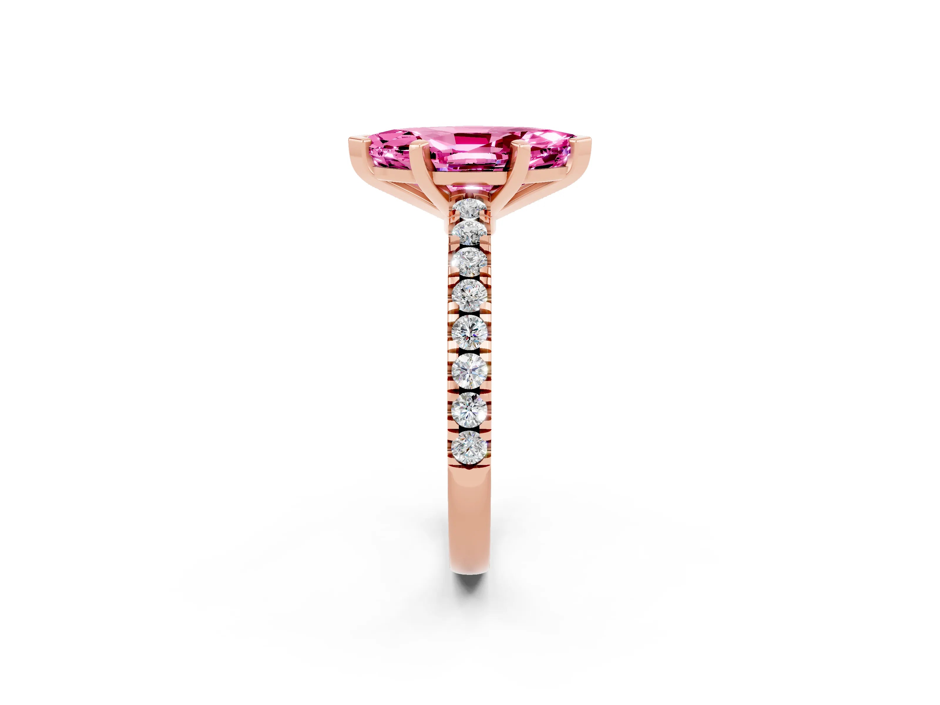 Rose gold Marquise Cut Solitaire Diamond with Pavé Band and Four-Prong Setting_2
