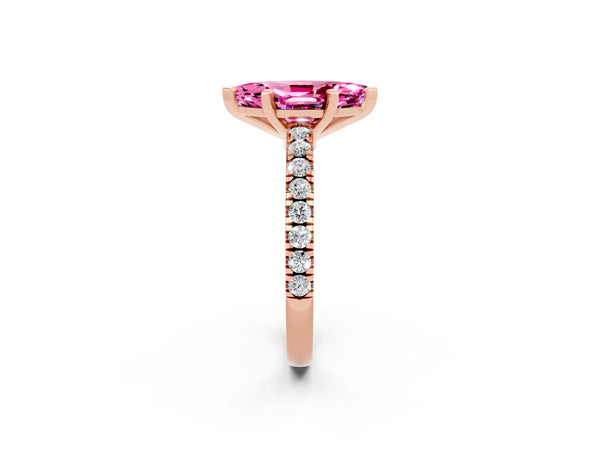Rose gold Marquise Cut Solitaire Pink Sapphire with Pavé Band and Four-Prong Setting