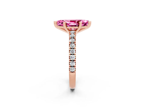 Rose gold Marquise Cut Solitaire Diamond with Pavé Band and Four-Prong Setting_2