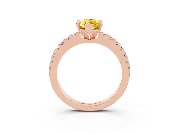 Rose gold Marquise Cut Solitaire Yellow Sapphire with Pavé Band and Four-Prong Setting